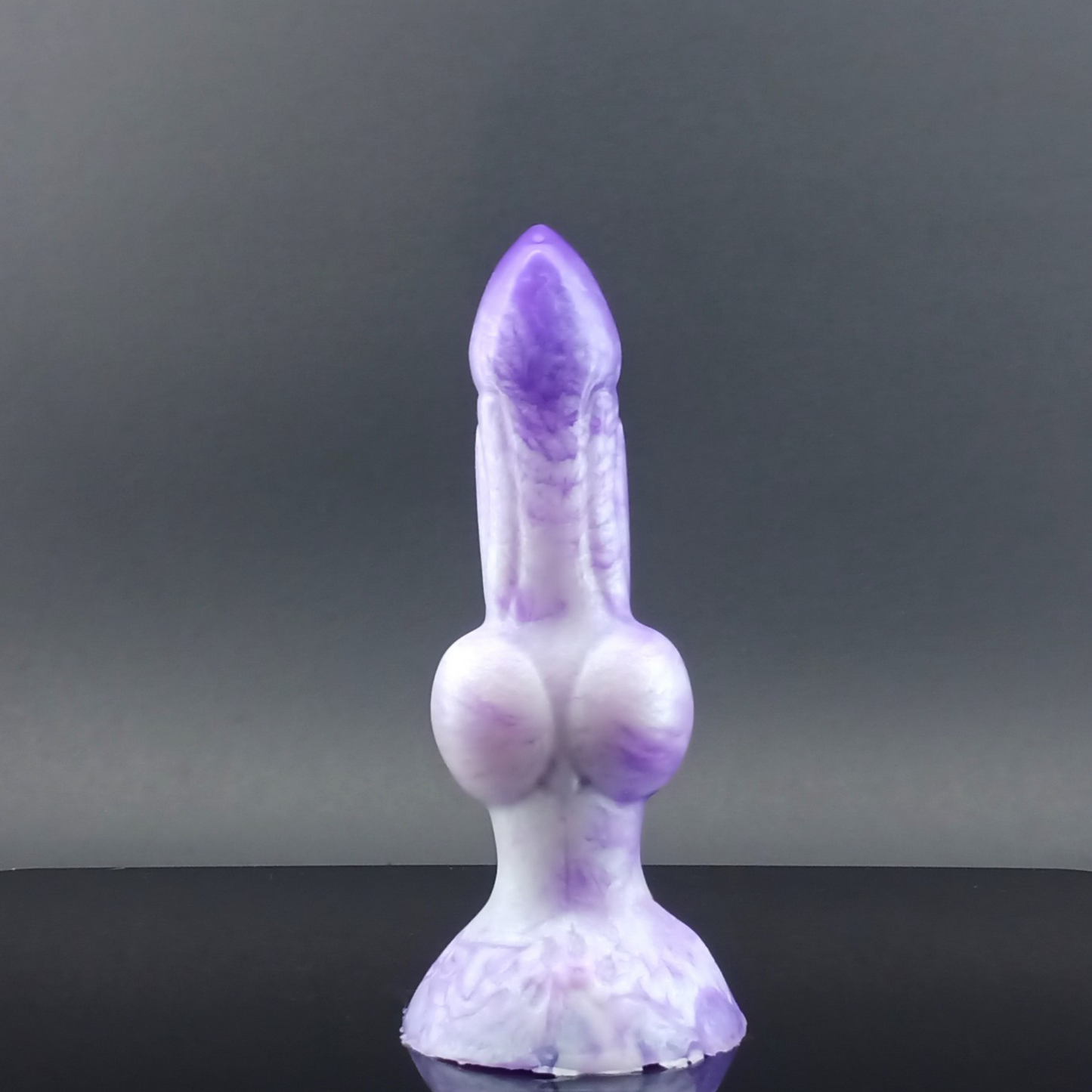Dggo - Knot Dildo - Small Size - Purple and White Marble - GITD - 00-30 Firmness - Suction Cup