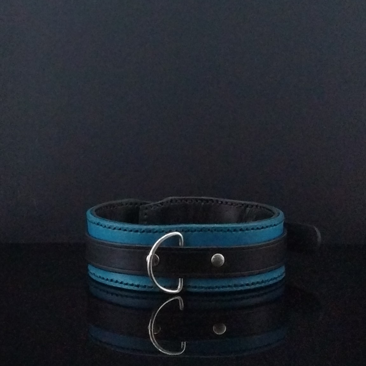 Custom Leather Collar - Blue and Black - Double Hand Stitched - 100% Leather