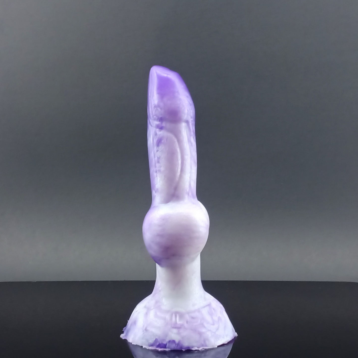 Dggo - Knot Dildo - Small Size - Purple and White Marble - GITD - 00-30 Firmness - Suction Cup