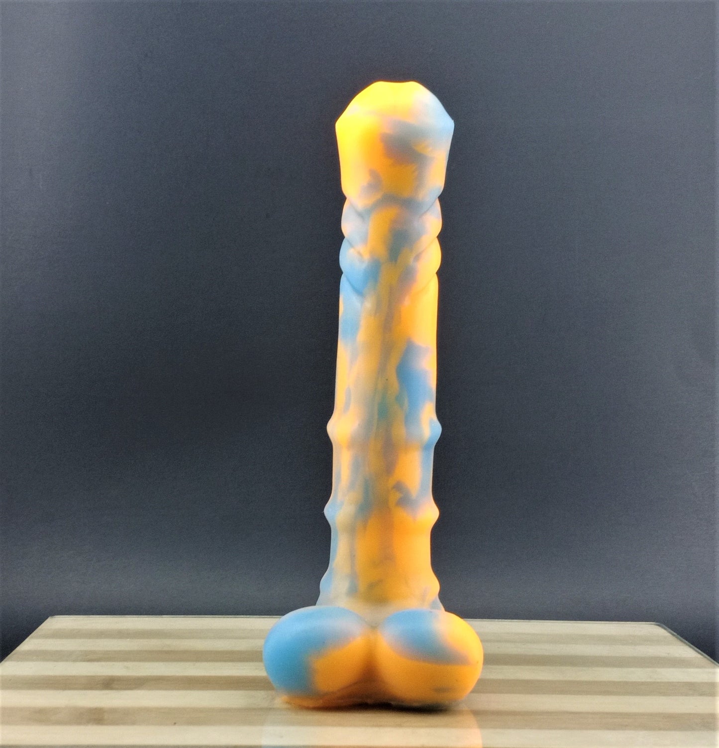 Sea Horse - Neon Orange and Neon Blue Marble - Flop - Pigment Clumps - Bottom Imperfections