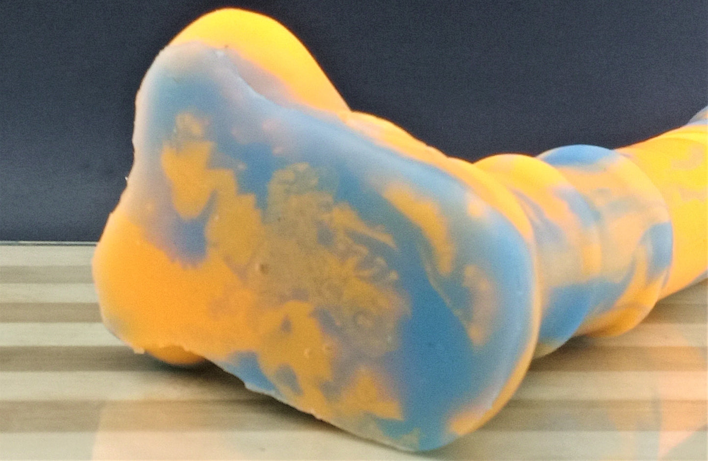 Sea Horse - Neon Orange and Neon Blue Marble - Flop - Pigment Clumps - Bottom Imperfections